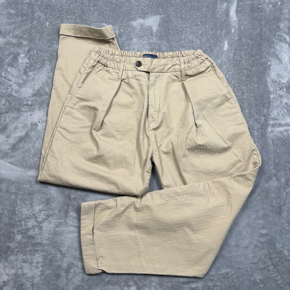 Levi's Made & Crafted Men's 30x25 Khaki Trousers Elastic Waist Cuffed Tan Pants